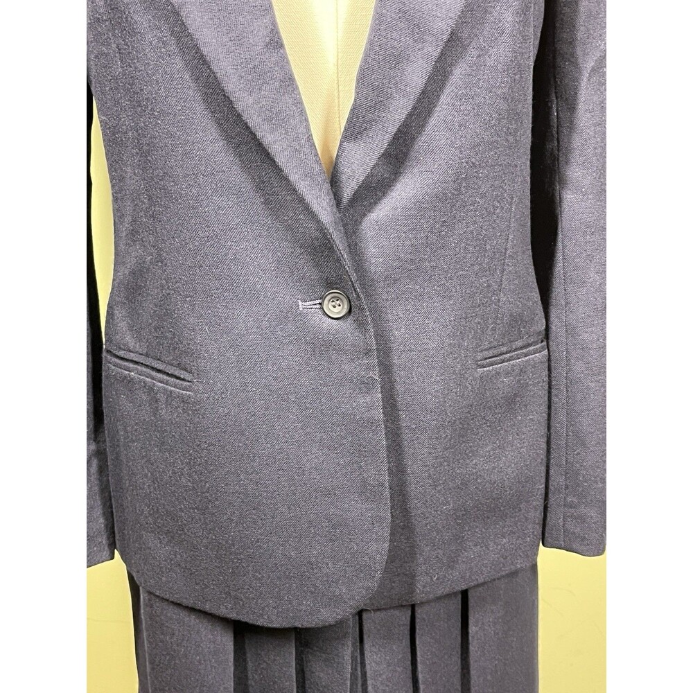 Vtg St Michael Womens 2-piece Navy Wool Sz 10 Blazer & Sz 12 Skirt Pleated Suit - Picture 3 of 16